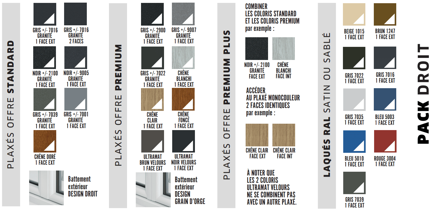 les différentes couleurs possibles pour nos fenetres en pvc Visea Contemporaine pack rond fabriquees en France
